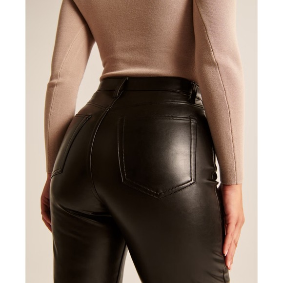 Abercrombie & Fitch‎ Black Curve Love Vegan Leather 90s Straight Pant Size 22S - Picture 5 of 15